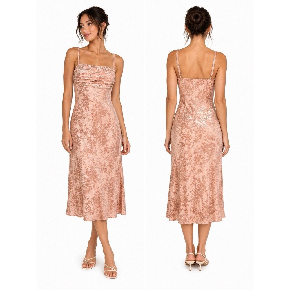 NWT Fashion Midi Dress Womens Pink Velvet Burnout Floral Print Lined Sz Small